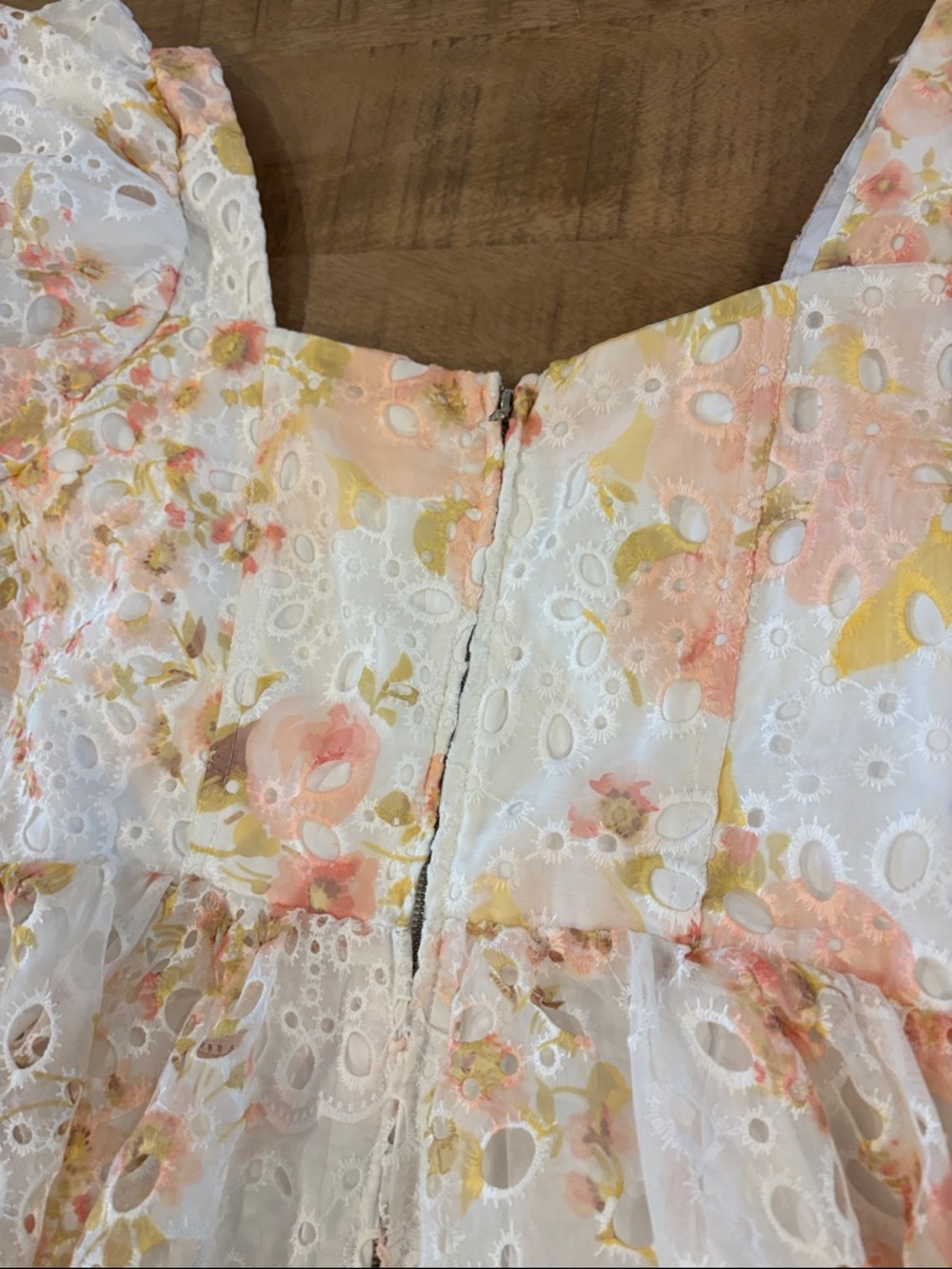 Altar'd State White Eyelet Mini Dress with Pastel Floral - Picture 9 of 9